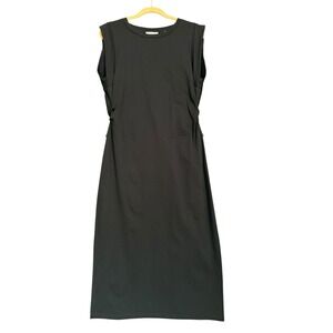 Vince Dress Open Back Tie Detail Cotton Jersey Midi Black M Minimalist Luxury